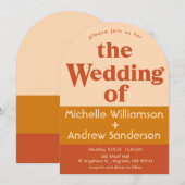 オレンジ テラコッタ モダン レトロ アーチド インビテーション (正面/裏面)