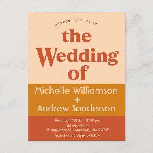 オレンジ テラコッタ モダン レトロ インビテーションポストカード (正面)