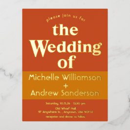 オレンジ テラコッタ モダン レトロ 箔招待状ポストカード