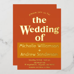 オレンジ テラコッタ モダン レトロ 箔招待状