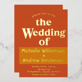 オレンジ テラコッタ モダン レトロ 箔招待状