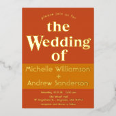 オレンジ テラコッタ モダン レトロ 箔招待状 (正面)