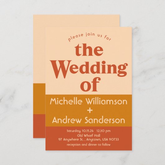 オレンジ テラコッタ モダン レトロ 3.5x5 招待状 (正面/裏面)