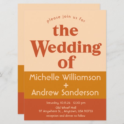 オレンジ テラコッタ モダン レトロ 6.5x8.75 招待状 (正面/裏面)
