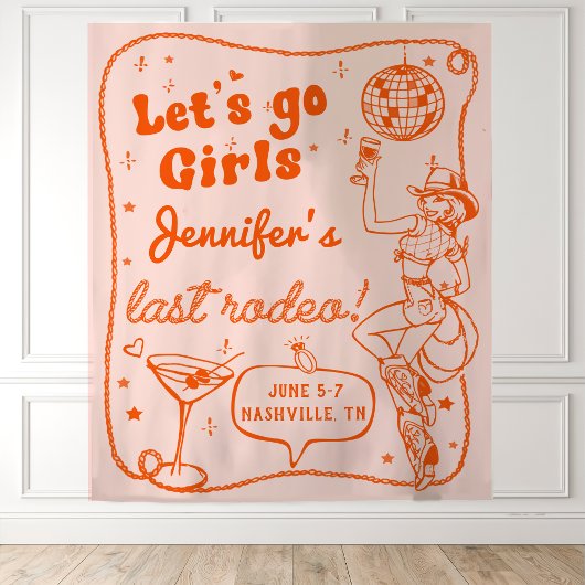 オレンジ・ディスコ・カウガール・ロデオ・バチェロレッテ・ウィークエンド タペストリー