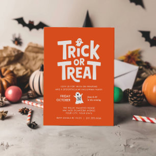 オレンジ トリック オア トリート かわいい おばけ ハロウィン パーティー 招待状