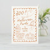 オレンジ トレンディ ハンドドローンスケッチハロウィンパーティー 招待状 (スタンド正面)