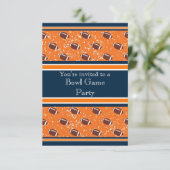 オレンジ&ネイビーフットボールボウルゲーム/バースデーパーティー 招待状 (スタンド正面)