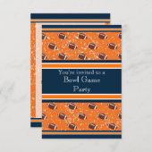オレンジ&ネイビーフットボールボウルゲーム/バースデーパーティー 招待状 (正面/裏面)