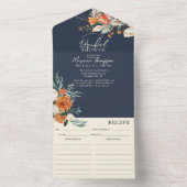 オレンジ&ネイビーフローラブライダルシャワー&レシピ オールインワン招待状 (内側)