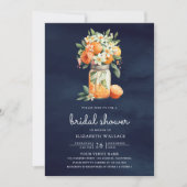 オレンジ ネイビーブルーメイソンジャー ブライダルシャワー 招待状 (正面)