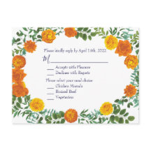 オレンジ&ネイビーブルー牡丹バラ結婚の返信