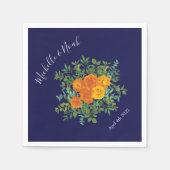 オレンジ&ネイビーブルー牡丹&バラフローラ結婚ズ スタンダードカクテルナプキン (正面)