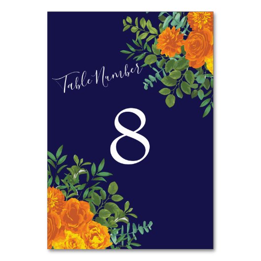 オレンジ&ネイビーブルー牡丹&バラフローラ結婚ズ テーブルナンバー (裏面)