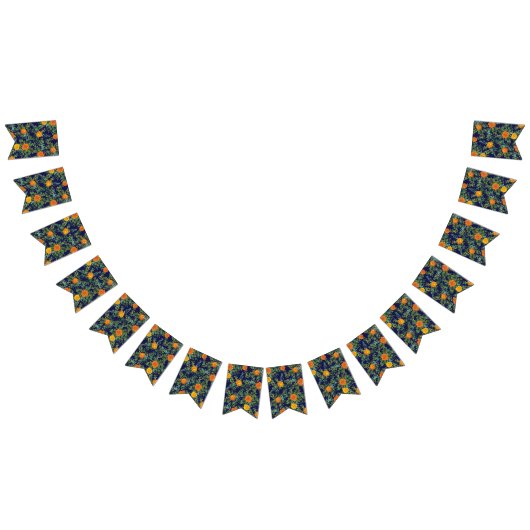 オレンジ&ネイビーブルー牡丹&バラフローラ結婚ズ バンティングフラッグ (全)