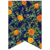 オレンジ&ネイビーブルー牡丹&バラフローラ結婚ズ バンティングフラッグ (第1の旗)