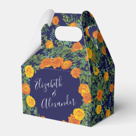 オレンジ&ネイビーブルー牡丹&バラフローラ結婚ズ フェイバーボックス