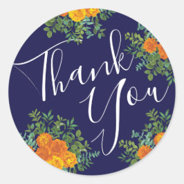 オレンジ&ネイビーブルー牡丹&バラフローラ結婚ズ ラウンドシール