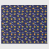 オレンジ&ネイビーブルー牡丹&バラフローラ結婚ズ ラッピングペーパー (フラット)