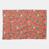 オレンジ・ネイビー恐竜スカル キッチンタオル (横)