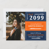 オレンジ&ネイビー点々のあるボックスと鉛筆の卒業 招待状 (正面)