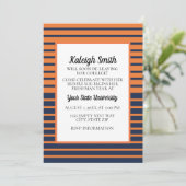 オレンジ ネイビー ブルー ストライプ 大学 トランク パーティー 招待状 (スタンド正面)