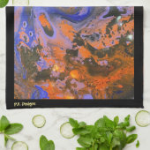 オレンジ、ネービー、ブルーブラウン抽象芸術黒アクリル キッチンタオル (折り畳み)