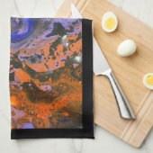 オレンジ、ネービー、ブルーブラウン抽象芸術黒アクリル キッチンタオル (四つ折り)