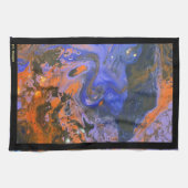 オレンジ、ネービー、ブルーブラウン抽象芸術黒アクリル キッチンタオル (横)