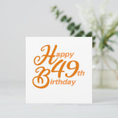 オレンジ ハッピー 49歳の誕生日 筆記体 招待状 (スタンド正面)