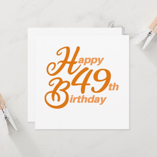 オレンジ ハッピー 49歳の誕生日 筆記体 招待状 (正面/裏面インサイチュ)
