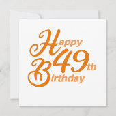 オレンジ ハッピー 49歳の誕生日 筆記体 招待状 (正面)