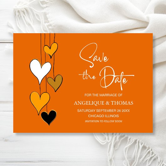 オレンジ ハート テーマの結婚式 Save the Date セーブザデート