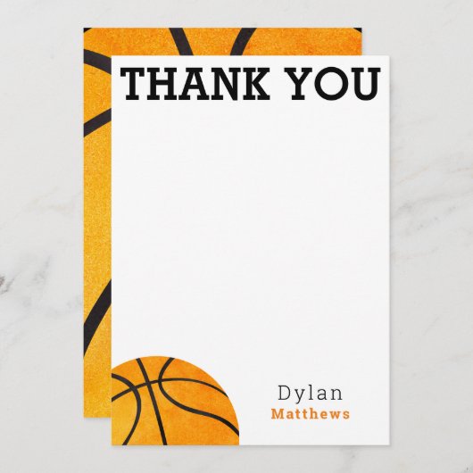 オレンジ バスケットボール スポーツ キッズ ありがとう サンキューカード (正面/裏面)