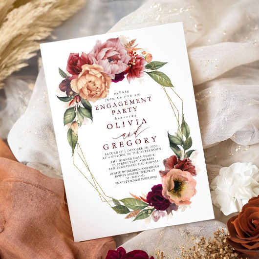 オレンジ バーガンディー レッド 秋のエンゲージメントパーティー 招待状