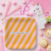 オレンジ＋パステルピンクのVeuve Before Vowsカスタマイズ可能 ペーパープレート (パーティー)
