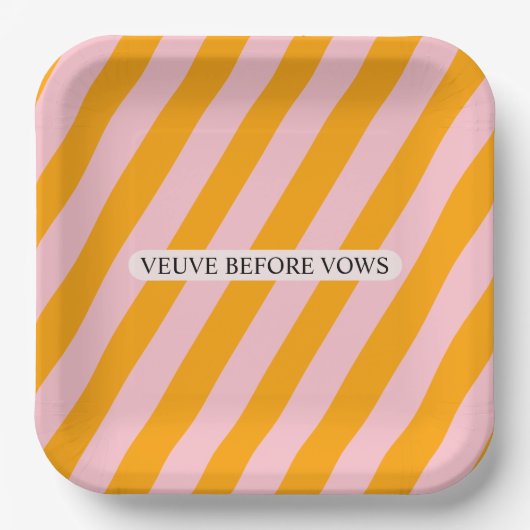 オレンジ＋パステルピンクのVeuve Before Vowsカスタマイズ可能 ペーパープレート (正面)