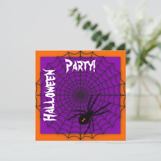 オレンジ&パープルスパイダーウェブハロウィーン招待状 招待状 (スタンド正面)