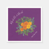 オレンジ&パープルプラム牡丹&バラフローラ結婚ズ スタンダードカクテルナプキン (正面)