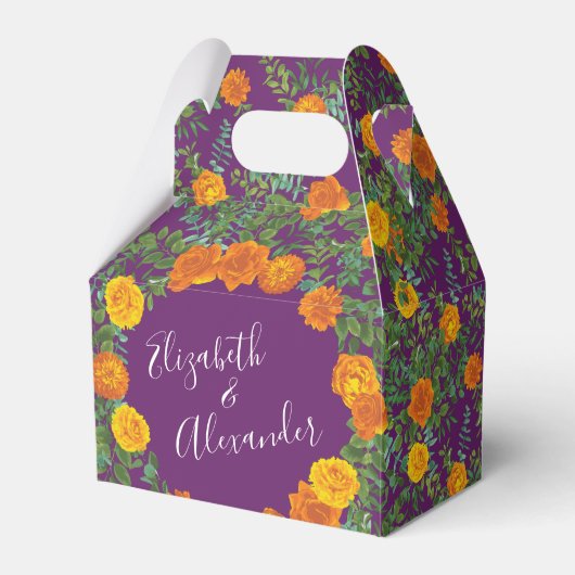 オレンジ&パープルプラム牡丹&バラフローラ結婚ズ フェイバーボックス (正面サイド)