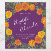 オレンジ&パープルプラム牡丹&バラフローラ結婚ズ ワインラベル (シングルラベル)