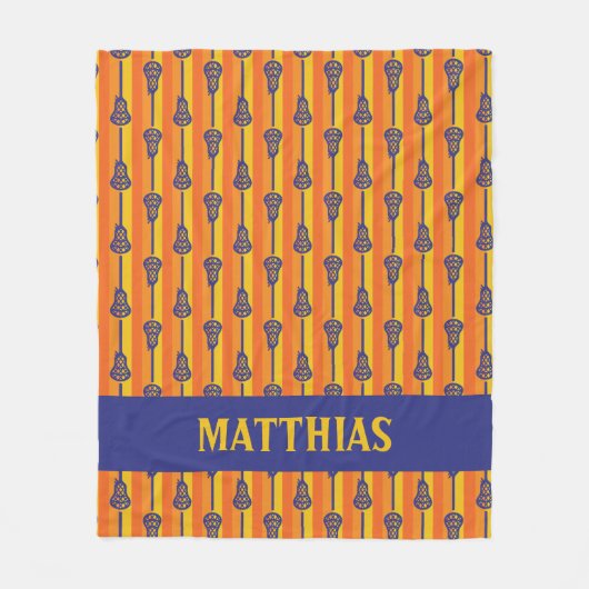 オレンジ&パープルレトロラクロススティックとストライプ フリースブランケット (正面)