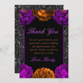 オレンジ&パープル秋フラワーハロウィーンキンセアニェラ サンキューカード (正面/裏面)