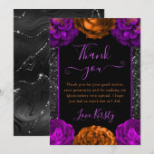 オレンジ&パープル秋フラワーハロウィーンキンセアニェラ サンキューカード (正面/裏面)