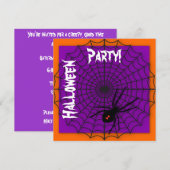 オレンジ & パープル クモの巣 ハロウィン 招待状 (正面/裏面)