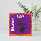 オレンジ & パープル クモの巣 ハロウィン 招待状 (スタンド正面)