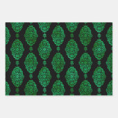 オレンジ、パープル、グリーンのハロウィーン ダマスク ラッピングペーパーシート (正面3)