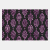 オレンジ、パープル、グリーンのハロウィーン ダマスク ラッピングペーパーシート (正面2)