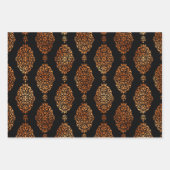 オレンジ、パープル、グリーンのハロウィーン ダマスク ラッピングペーパーシート (正面)