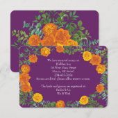 オレンジ & パープル スモモ 牡丹 ローズ 情報 招待状 (正面/裏面)